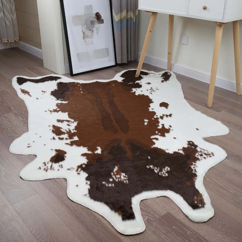Wholesale customized Shape Animal Skin Faux Fur Cow Gold Powder Effect Printed Cowhide Rug