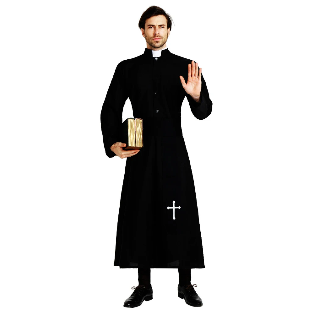 JCOSTNG Adult Priest Pastor Minister Men Religious Missionaries Clergyman Costumes Carnival Purim Mardi Gras Vocaloid