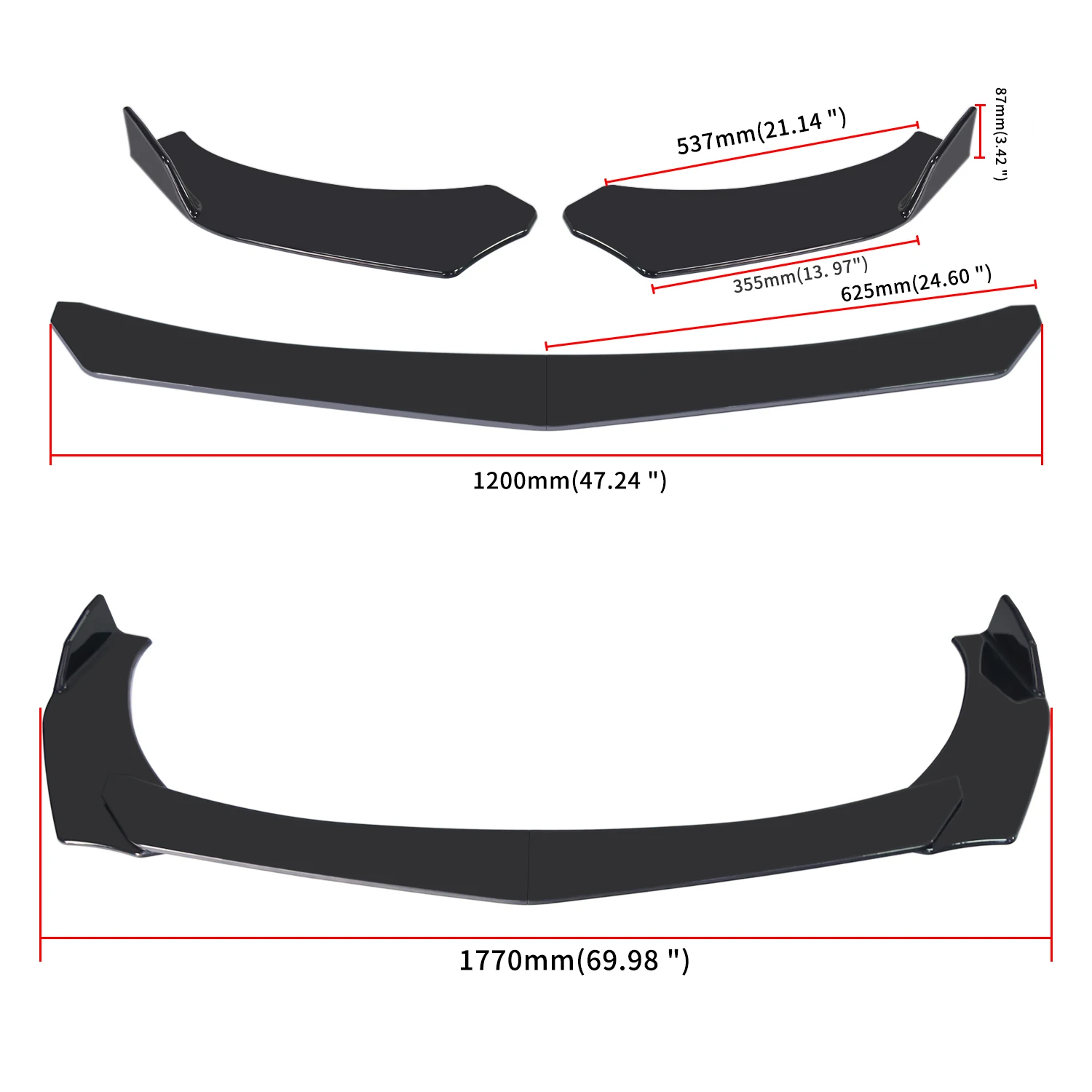 Auto parts car body kit universal pp material bright black round head universal front bumper lip separator spoiler