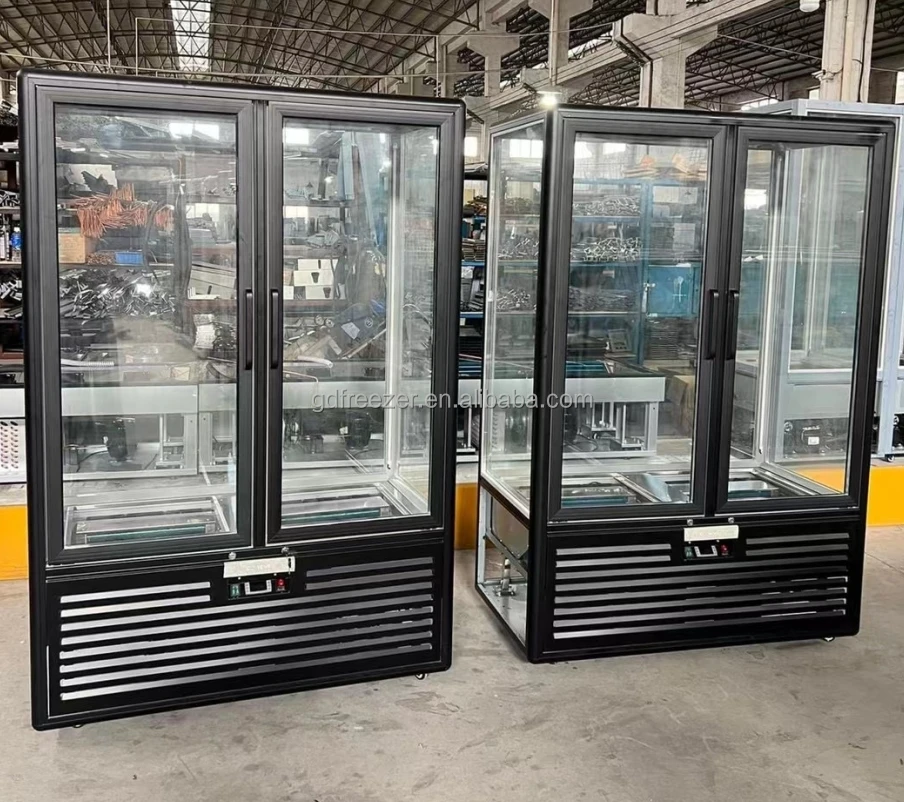 Commercial Bakery refrigerated showcase Rotating Cake Display Fridge with Vertical 4 side Glass