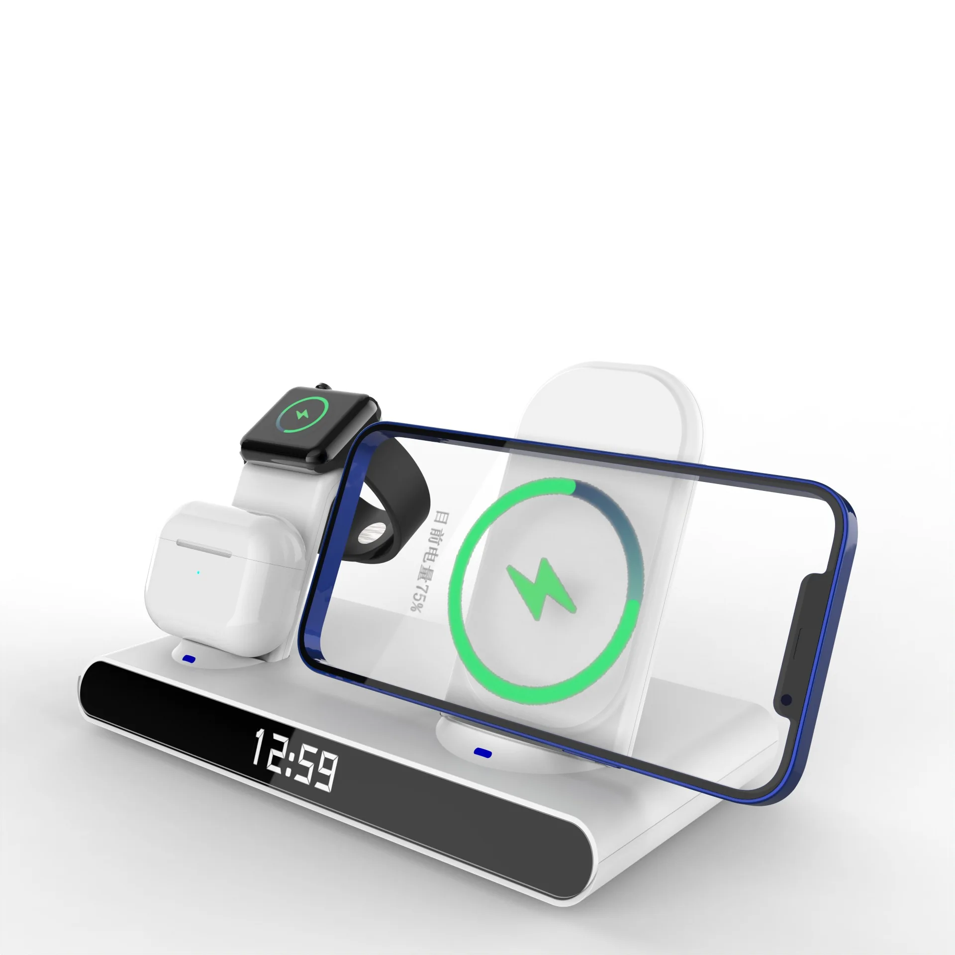 Multifunction 15w Wireless Charger With Led Digital Alarm Clock 3 In 1 Qi Wireless Wireless Charger Station For Power Charging