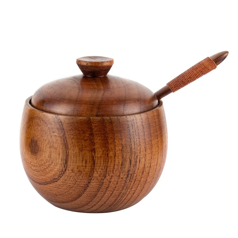 Creative kitchen wooden seasoning pots spice jar seasoning kitchen pot spoon cover seasoning pot