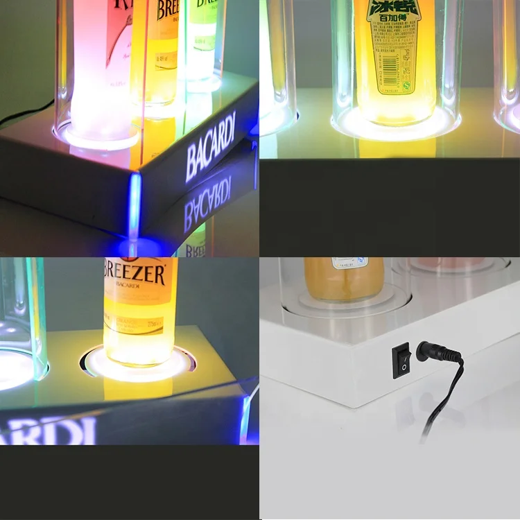 
LED bottle display racks for 3 bottles led light, custom acrylic liquor bottle stand 