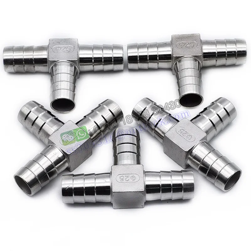 6mm 8mm 10mm 12mm 13mm 15mm 16mm 25mm T Type Hose Barb 3 Three Way 304 Stainless Steel Pipe Fitting Hose Barb Connector Adapter
