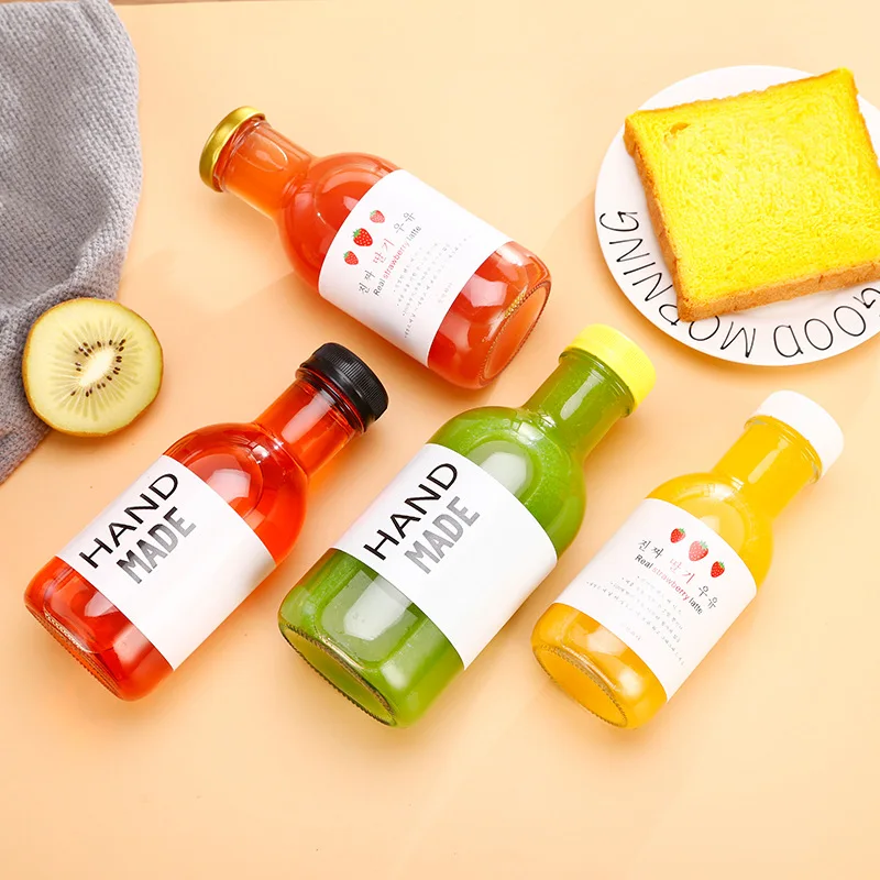 Hot Sale Eco-friendly Glass Beverage Bottles 250ml 350ml 500ml Screw Cap Seal Juice Coffee Soda Wine Custom Logo Carton Packing
