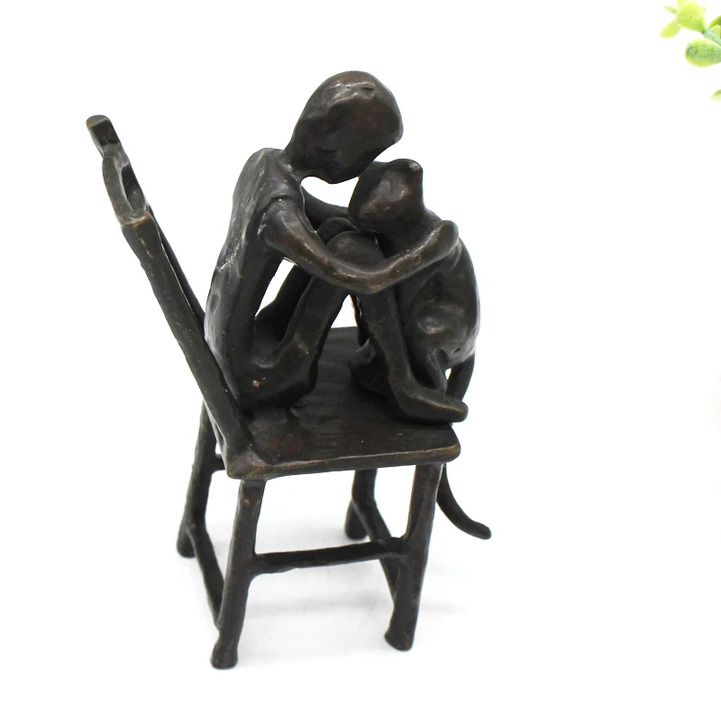 Metal cast iron boy and cat statues for home decor  creative figurine bronze sculpture