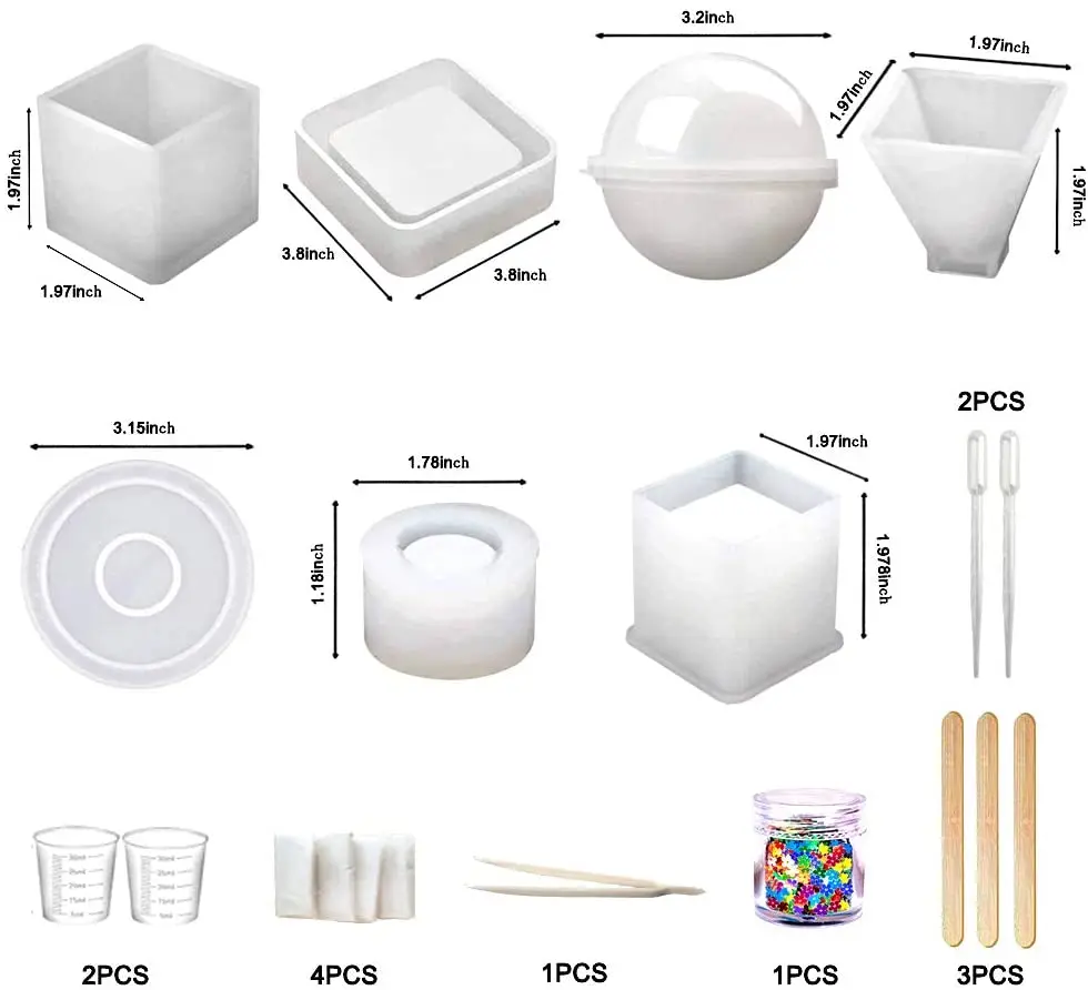 Resin Silicone Kit 20Pcs Epoxy Resin Molds Concrete Candle Jar DIY Round Square Cylinder Resin Mold Flower Pot Molds