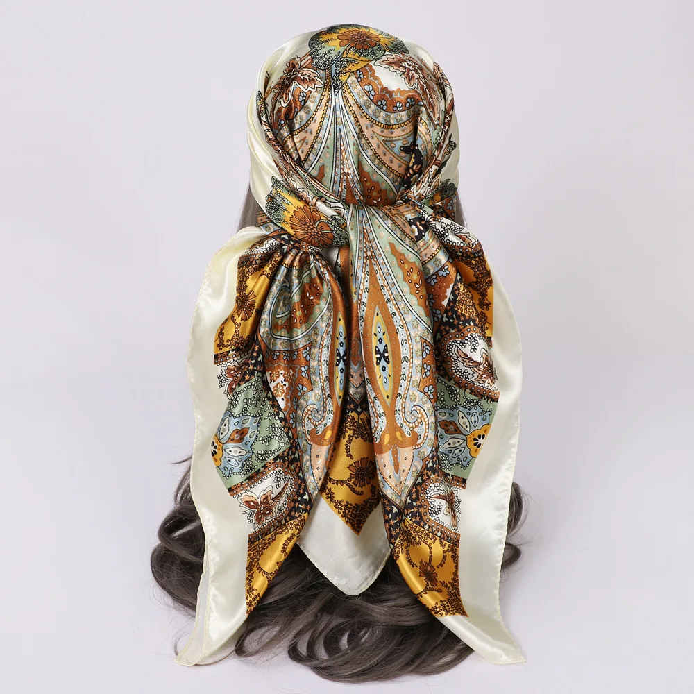 90cm Cotton Floral Print Bandanas Square Scarf Women Girls Headband Accessories Handkerchief Neckerchief Hairscarf