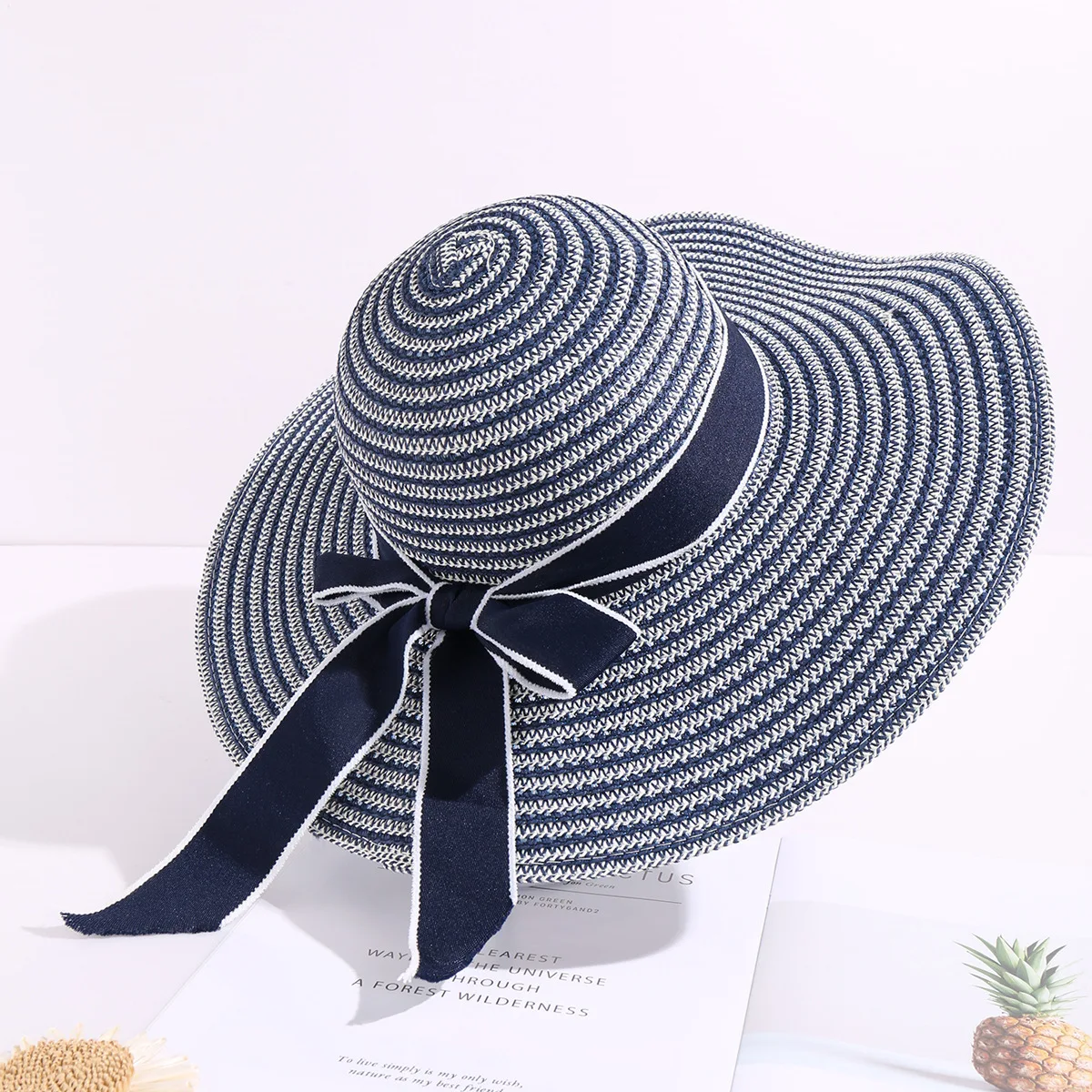 wholesale newest women sunhat Summer Various Solid Color Foldable Straw Woven beach hats Wide Brim Sunhats with bow