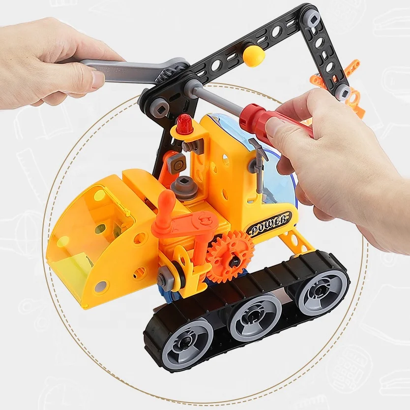 117pcs 6 in 1 city construction truck model DIY building kit children hand on STEM screw engineering building blocks toy for kid