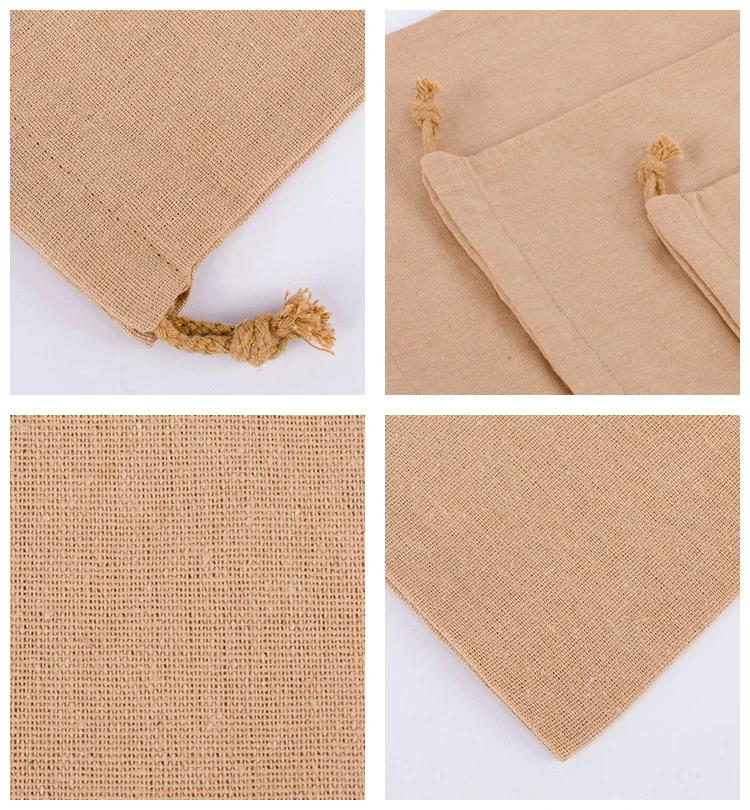 CG043 Cotton jute linen plain blank canvas gift drawstring tote bags