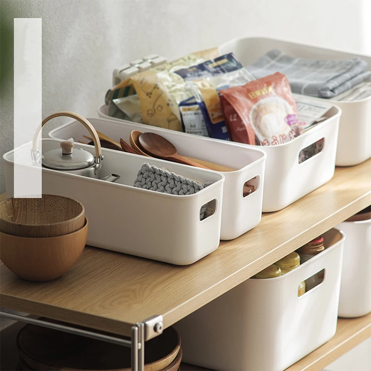 Storage Baskets Bins Boxes with Handles Holder Stackable Containers Organizing PP Plastic Multifunction White Home Organizer