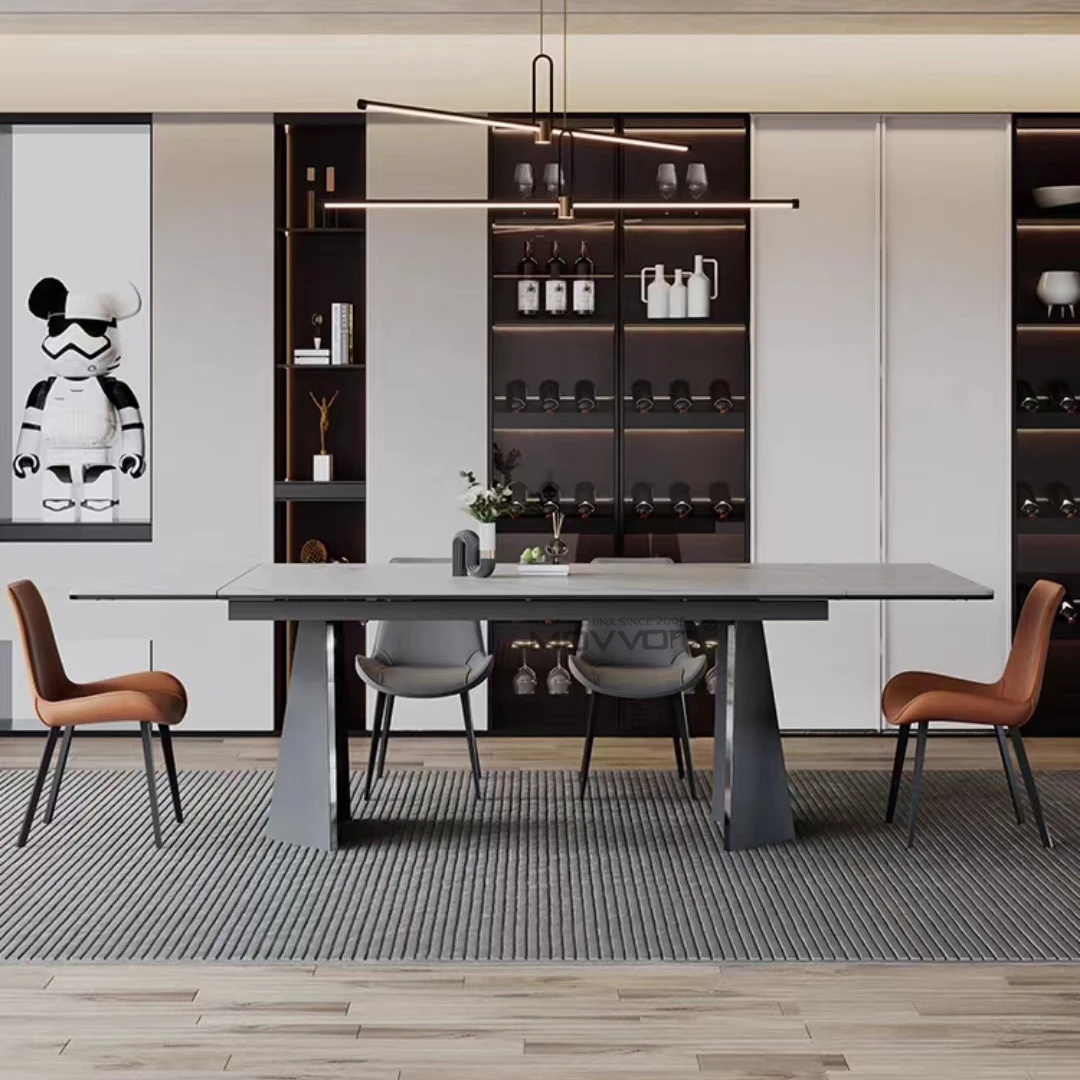 Dining Table Luxurious Set Dining Room Decoration Big White Ceramic Table Sliding Dining Table And Chair Set