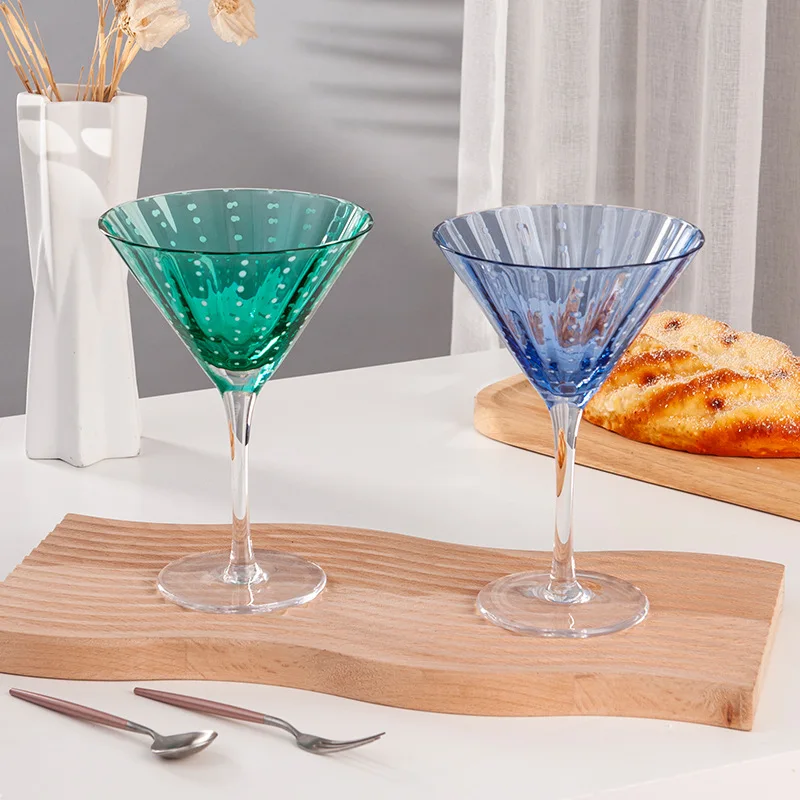 Vintage cut stembar Home decorative wide mouth Martini cocktail glass two color pearl-dot red wine glasses