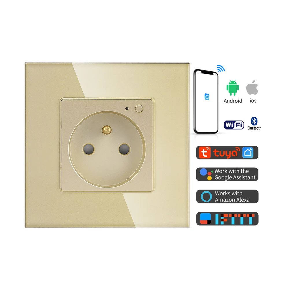 TAWOIA Modern Home Tuya Electronic Smart Wi-Fi Socket 16A French Type Power 2 Pin Smart Socket with Grounding
