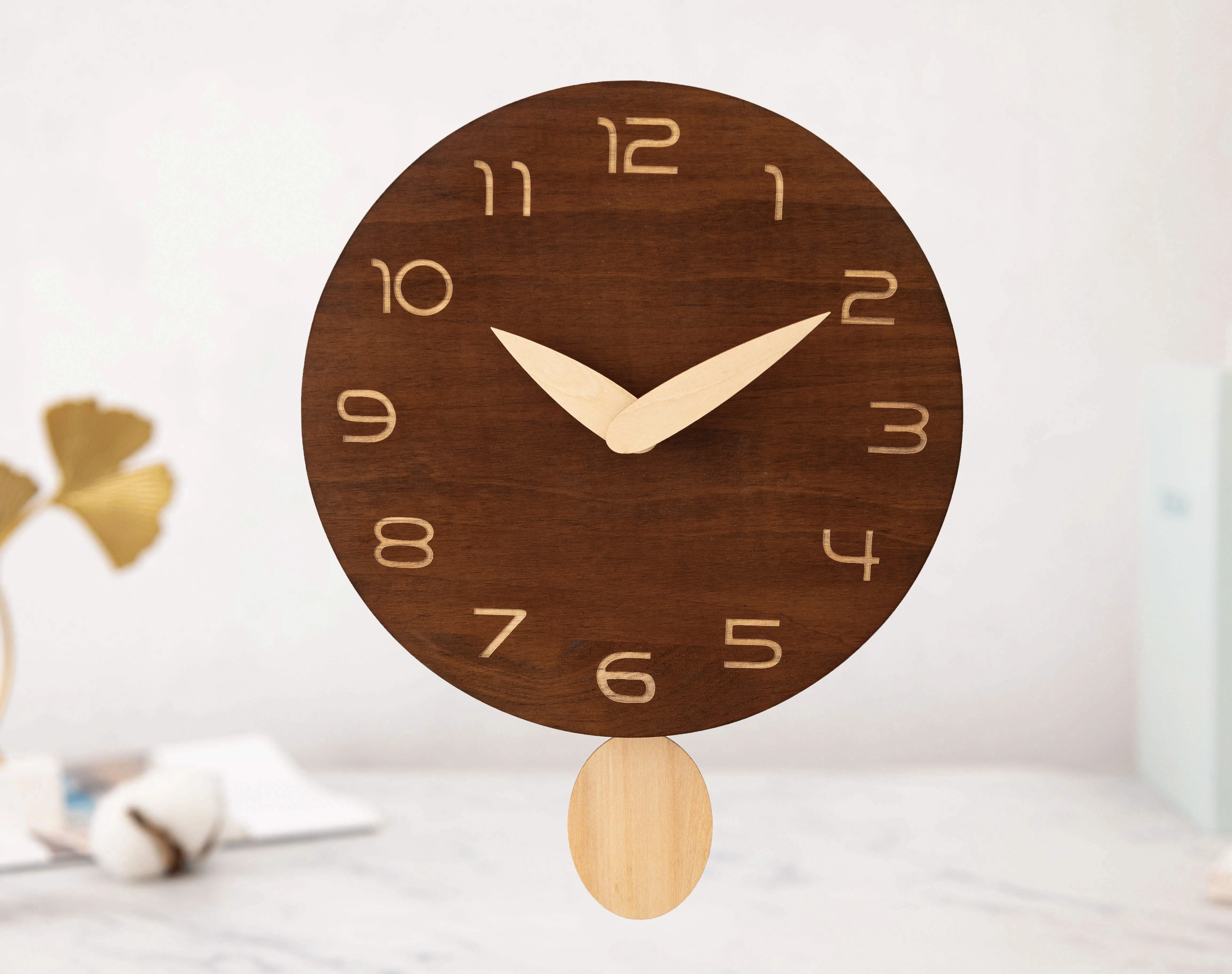 Wooden made pendulum wall clock modern brief design home decor wood wall clock