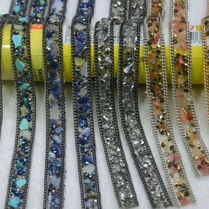 1.2*50cm rhinestone chain bead crystal stone trim ribbon for clothing neckline hot fix gravel banding tape