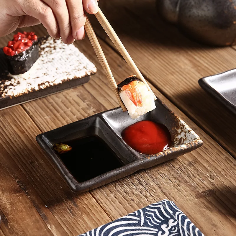 Two grid sauce seasoning plate barbecue dipping plate  Sushi Snack Dish