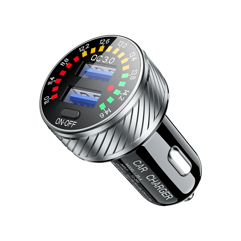 Colorful Lamp Voltmeter Display Original Superfast Charge 2 Ports QC3.0 USB Car Mobile Phone Charger for iPhone Huawei Samsung