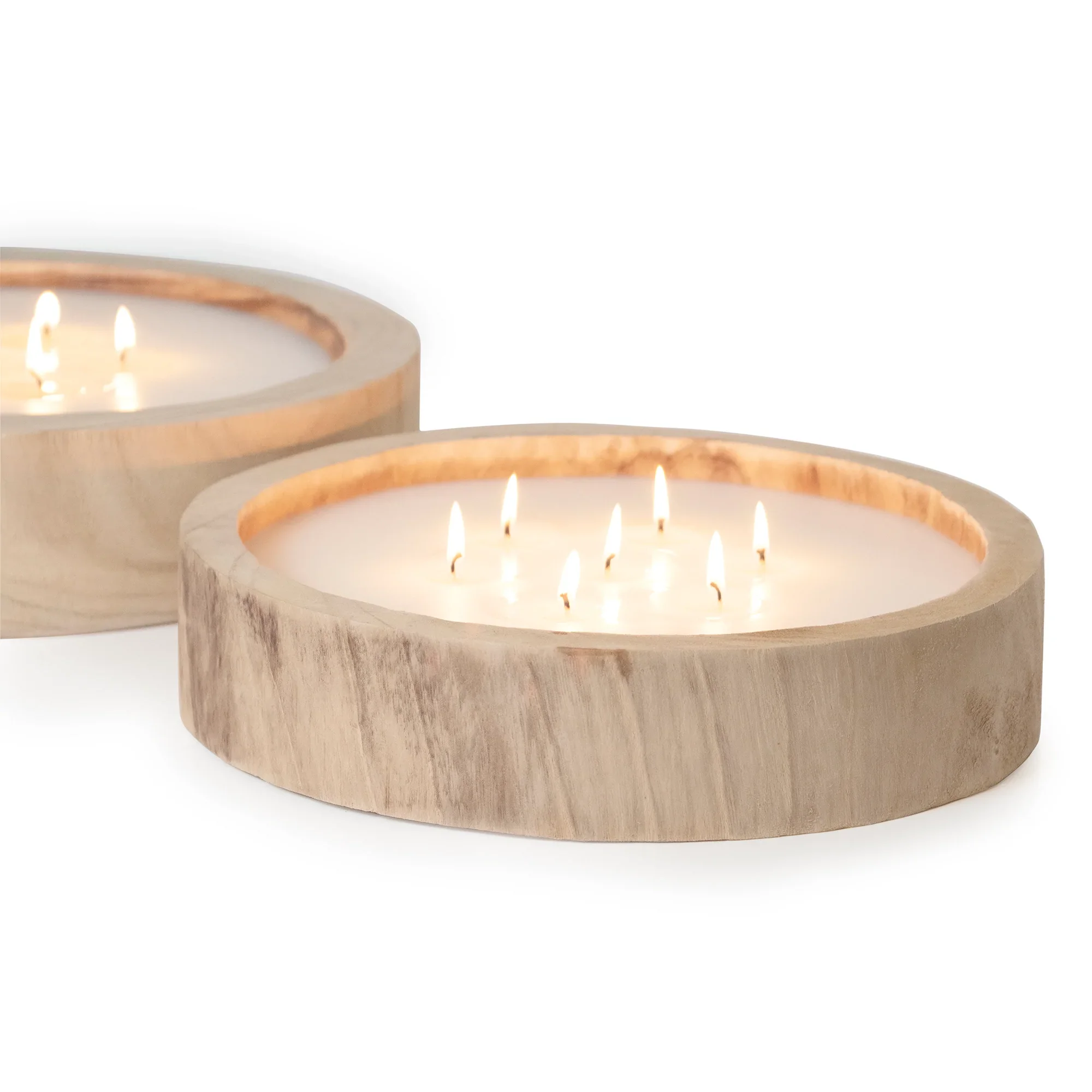 Light Natural Color Large Long Hand Carved Wooden Dough Bowl Paulownia Wood Round Candle