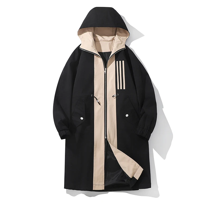 OEM Custom New Style Plus Size trench coat men loose Overcoat hooded Jacket Trench Coat