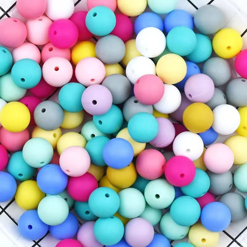 wholesale colorful food grade circle round 15mm teething silicone beads