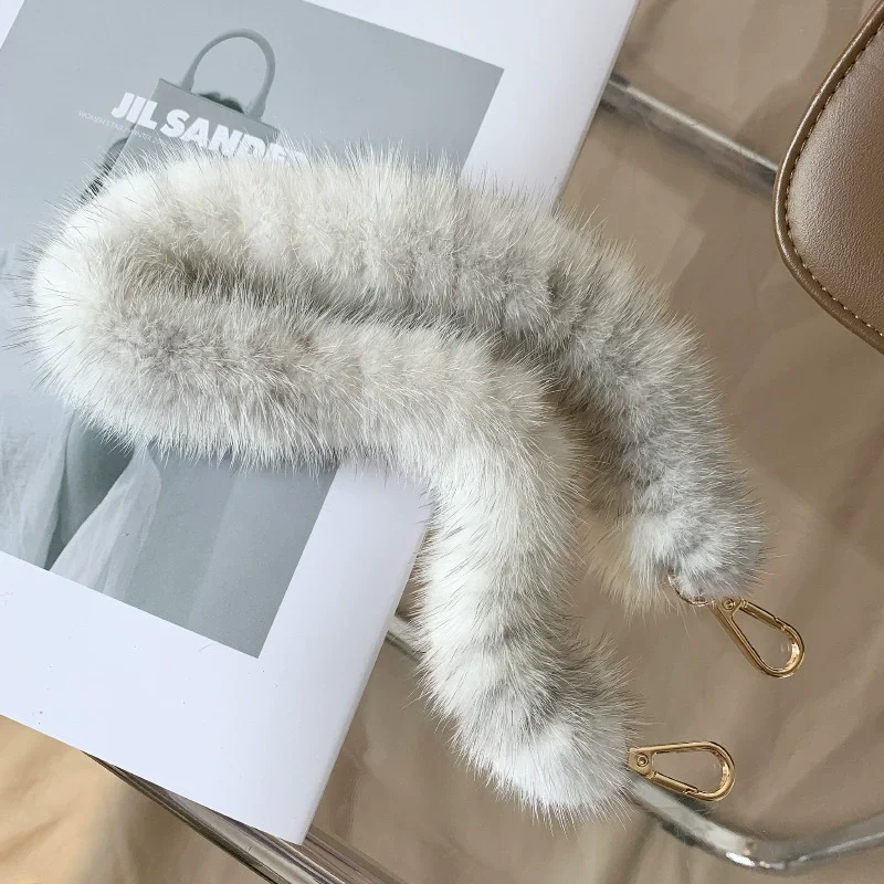 wholesale fix plush fur handle bag straps custom fuzzy mink fur bag tote