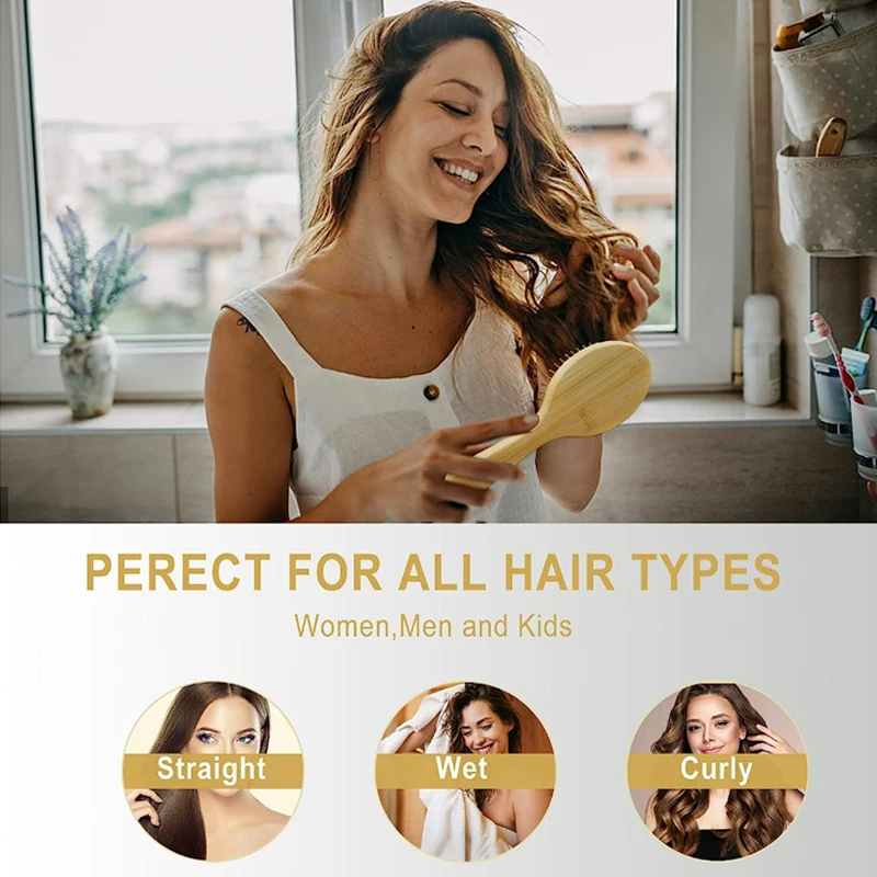 Natural Bamboo Wooden Hairbrush Custom Logo Oval Hair Brush Set with Box Paddle Detangling Hair Brushes for Women