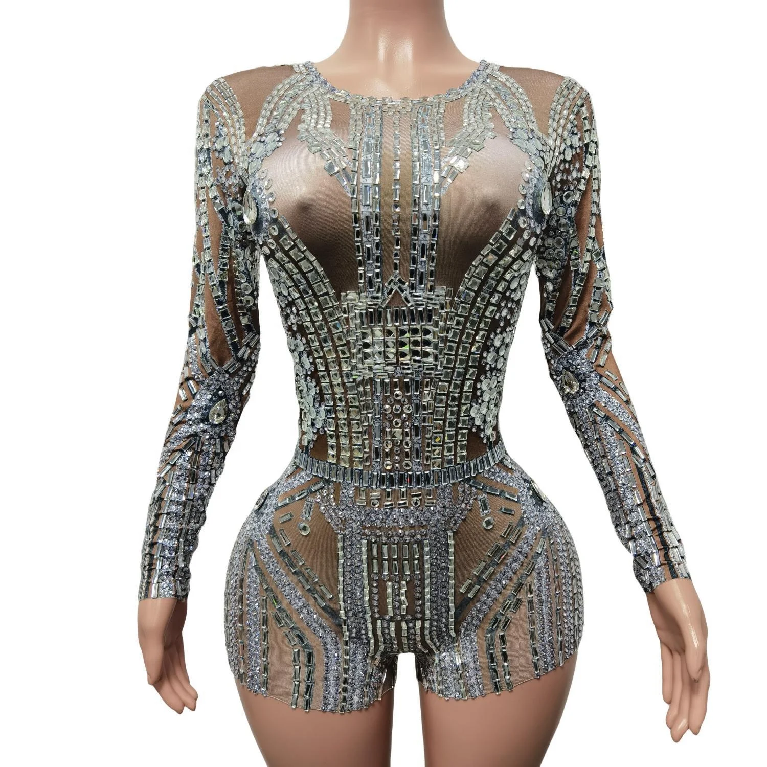 Sexy Sequin Diamond One Piece Bodysuit Pole Dance Stage Performance Wear Women Club Playsuits Short Party Celebration Jumpsuit