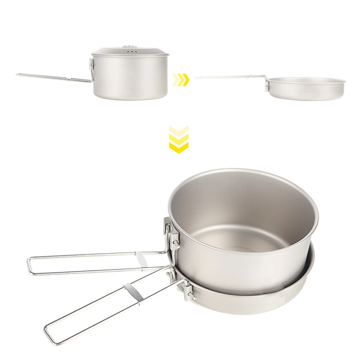 
OEM Kitchen Cookware 3 Piece Folding Camping Pan Set Titanium Cook Pot and Dish Pure Titanium Cookware Sets Factory Price 