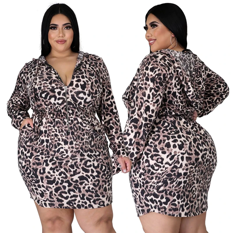 
Womens Plus Size Deep V Neck Bodycon Wrap Dress with leopard print 