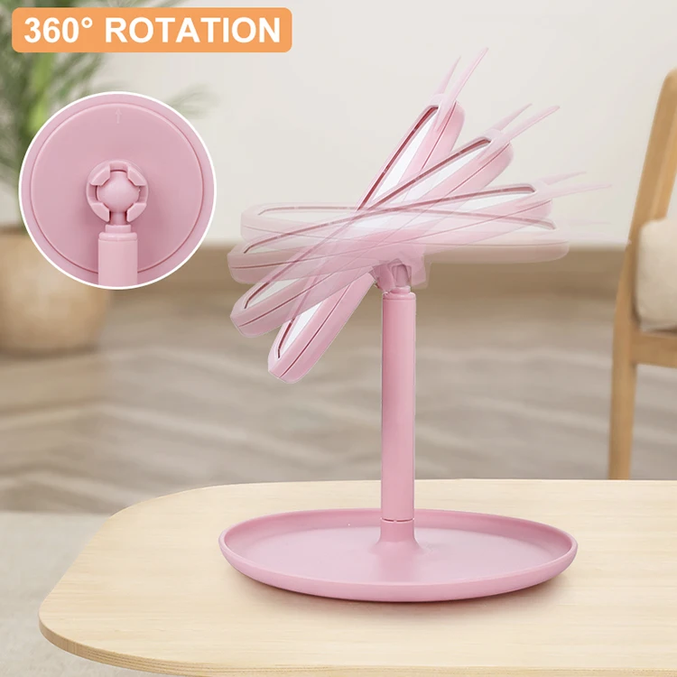 factory design cat dresser hairdresser make up mirror travel rotatable pink cosmetic table stand mirrors with logo customized