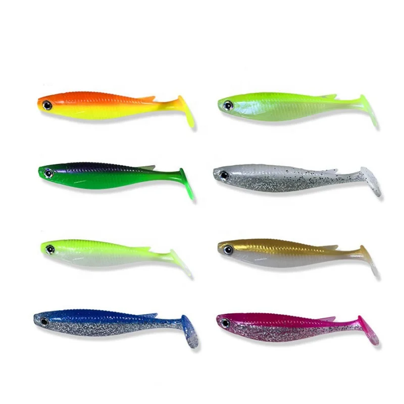 Fishing worm t-tail lure paddle tail soft bait drop tail t shirts many color silicone bait