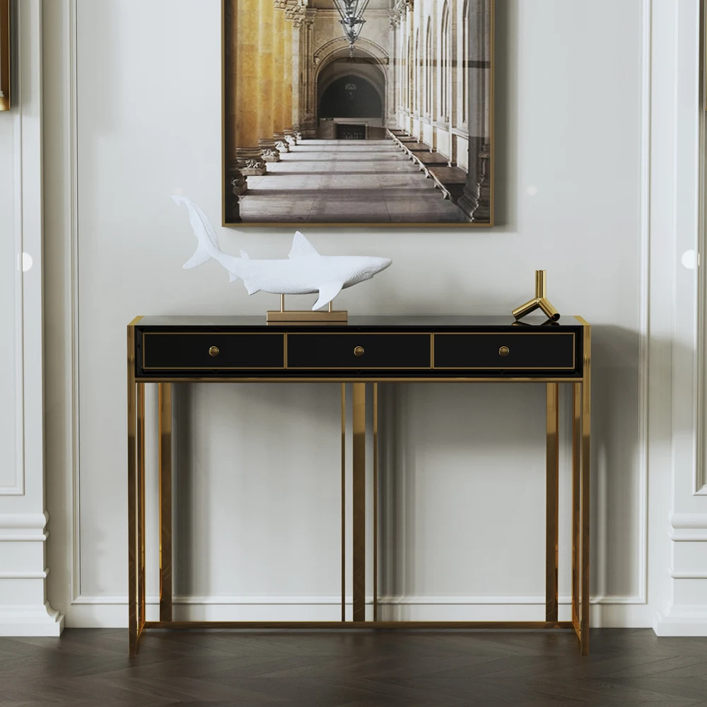 Современный угловой стол из ХДФ для хранения на заказ, стол для прихожей с ящиками