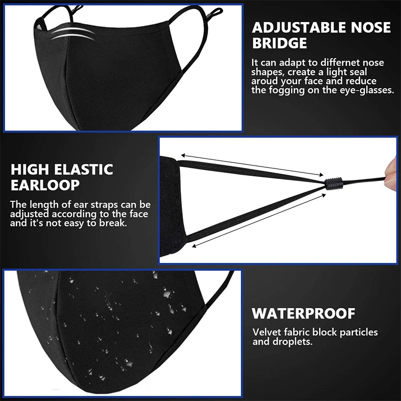  Custom printed logo face mask cubrebocas black maskes with filter cotton reusable
