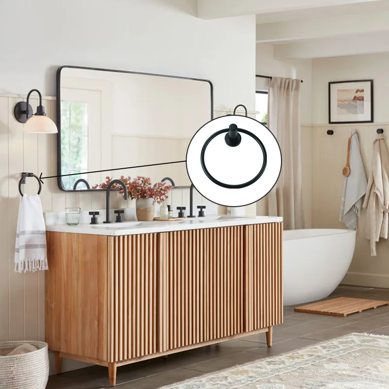 Customized New Product New Stainless Steel Bathroom Wall Mounted Towel Rack Holder Black Towel Ring
