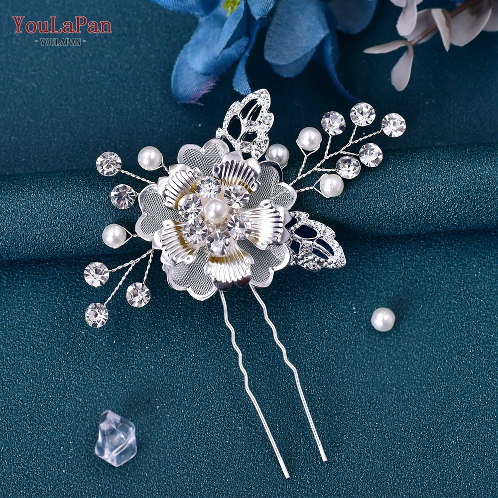 YouLaPan HP505 Beautiful Handcrafted Alloy Flower Pearl Female Hairpin Wedding Jewelry Headdress Wedding Hair Fork