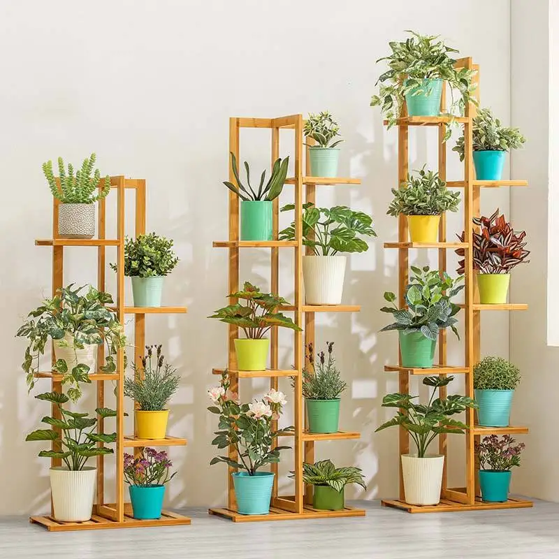Wooden bamboo Flower Ladder Display Rack Standing Plant Stand