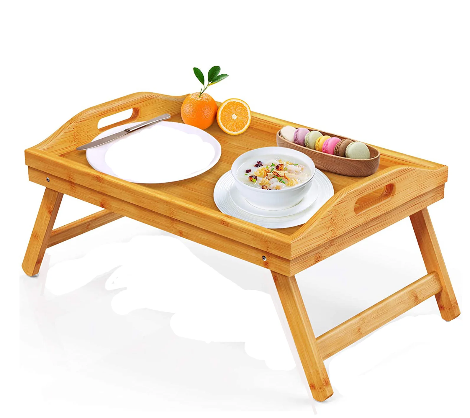 Bed Tray Table with Folding Leg Serving Breakfast in Bed Use As a TV Table Laptop Computer Tray Snack Tray with Bamboo