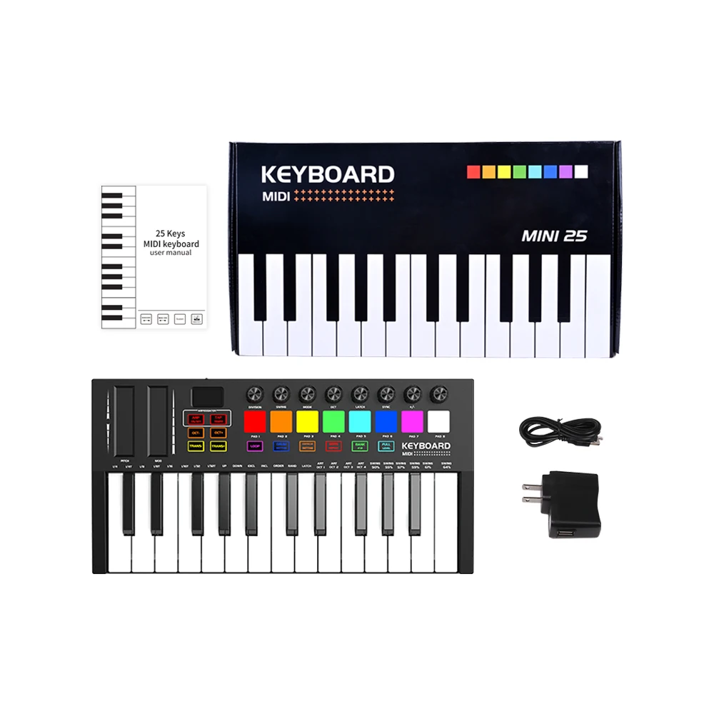 Мини портативная 25 клавишная USB клавиатура и барабанная Панель MIDI Контроллер
