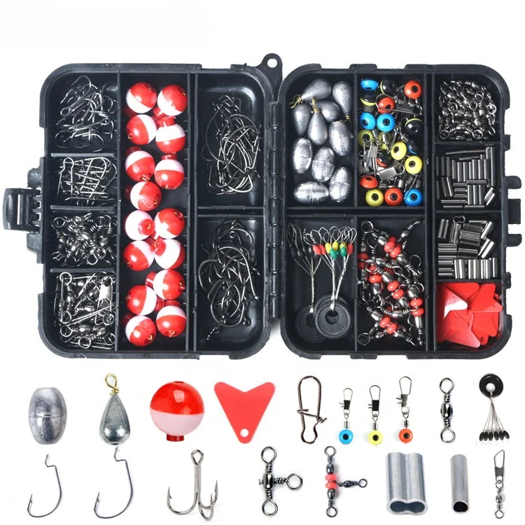 263 Pcs/box of Fishing Accessories Combo Kit Including Swivel Fixed Bead Swivel Connector Crank Hook Fishing Plumb Bob