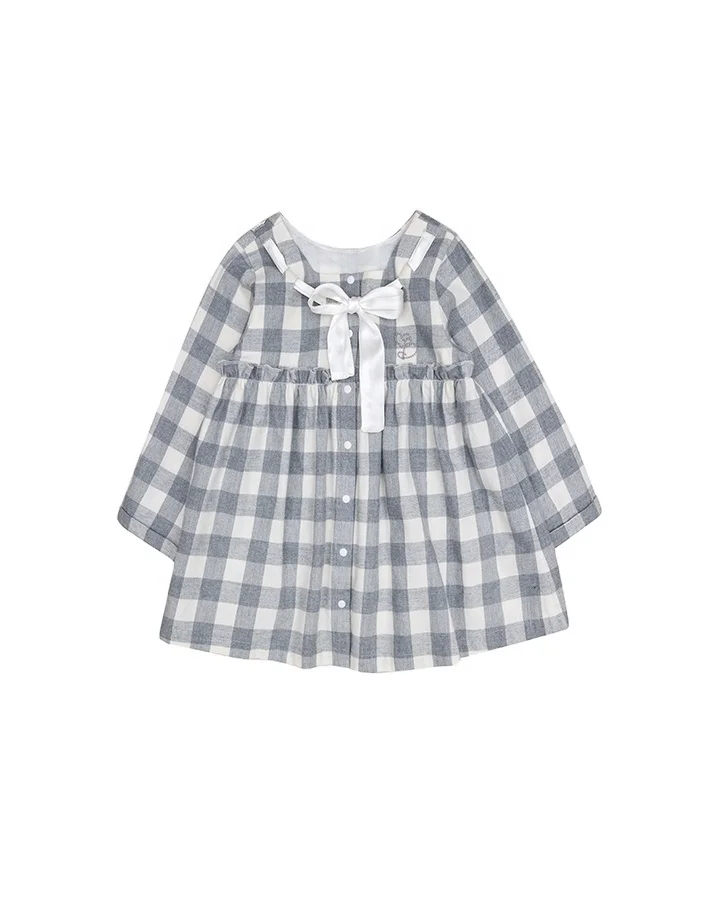 Blara top sale  2-12years silk tie cute kids wear dress Quality puff black check school young girl fall clothing party dress