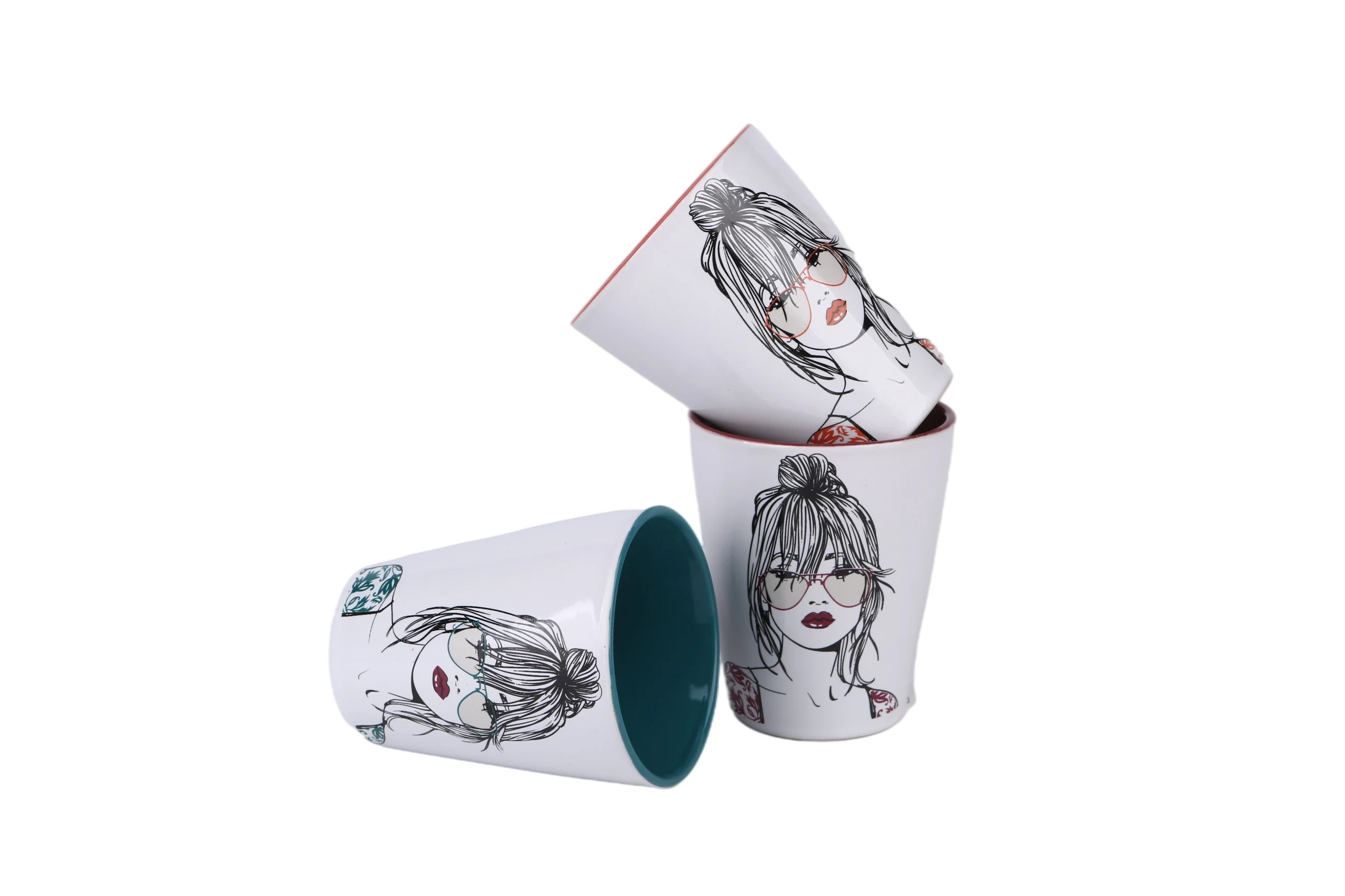 
cusomized design ceramic coffee set europe soup mug red mug cups set pottery mug 