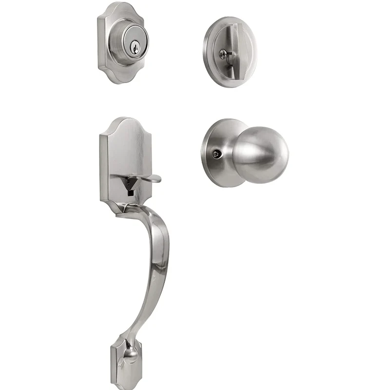 Zinc Alloy Satin Nickel 4 Drive-in Latch Special Trim With Reversible Knob Front Door Entrance Handle Set