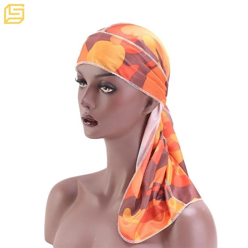 Эластичная камуфляжная пиратская шляпа с длинным хвостом и удлиненным кружевом многоцветная шелковая