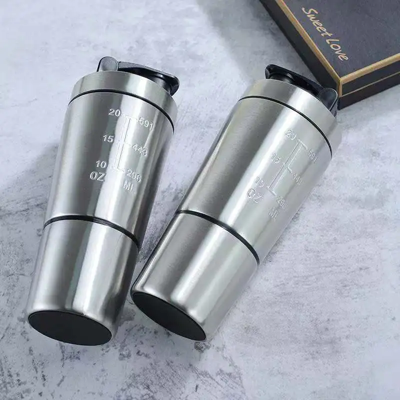 Manufacturer wholesale 304 stainless steel single layer double section shaker cup portable milkshake protein powder for fitness