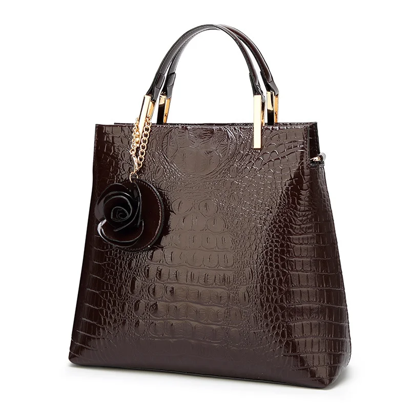 Wholesale Fashion Designer Brown Crocodile pattern Leather Shoulder Bags OEM Women Handbags For Ladies