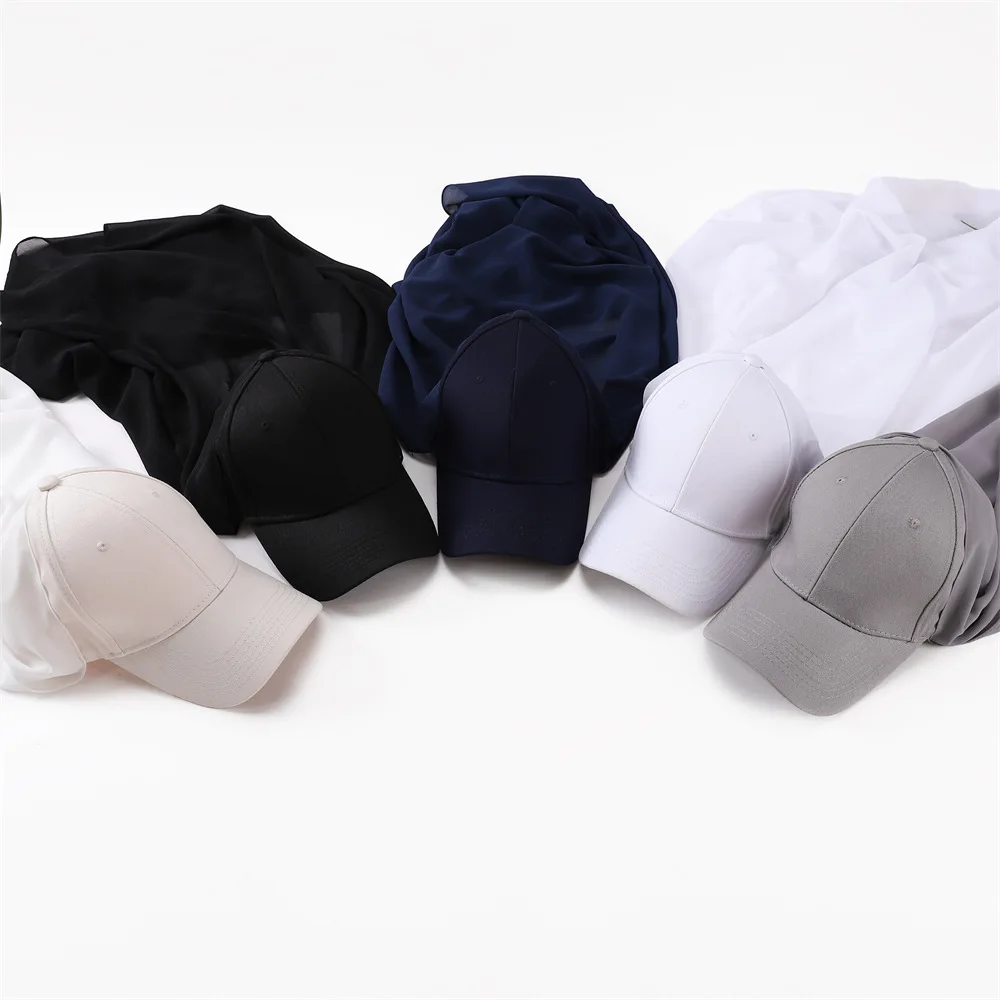 high quality new under hijab sports caps muslim in pearl chiffon shawl scarf with hijab
