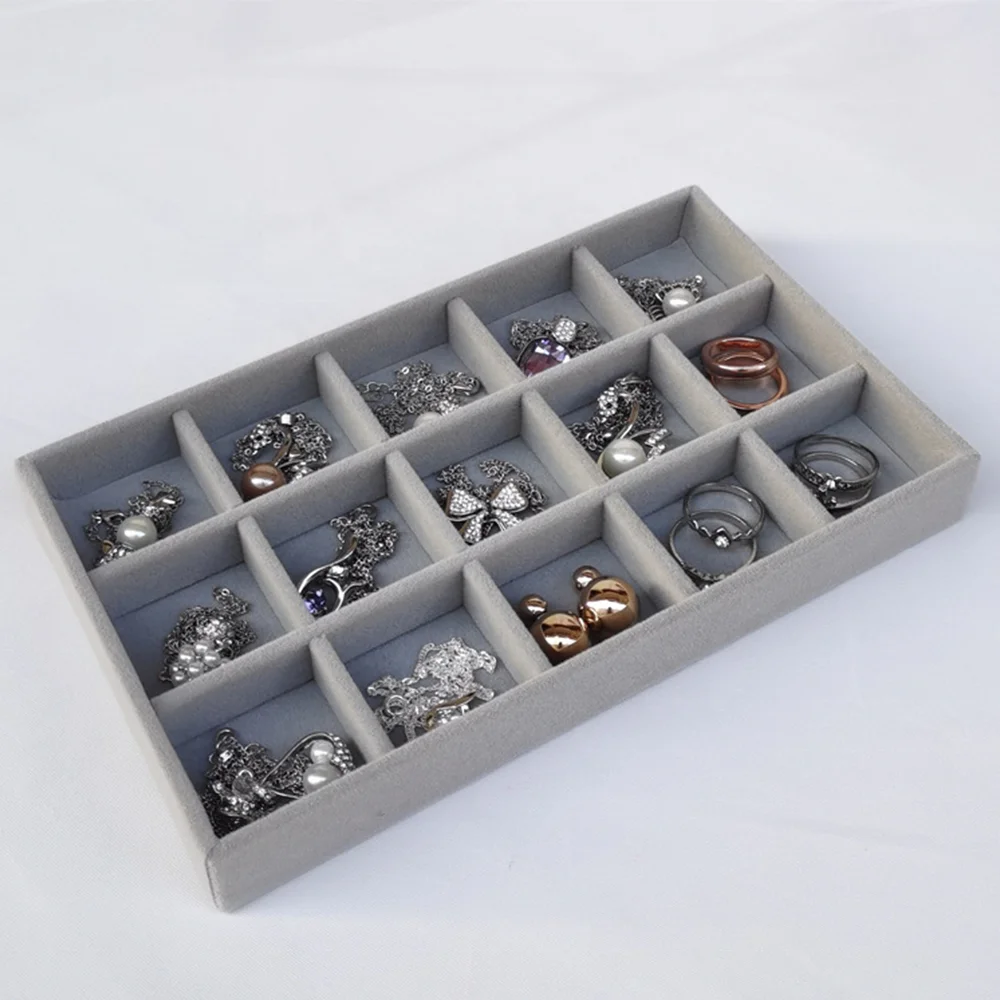 Velvet Gray Jewelry Display Tray Case Hot Sale Stackable Exquisite Jewellery Holder Portable Ring Earring Necklace Organizer Box