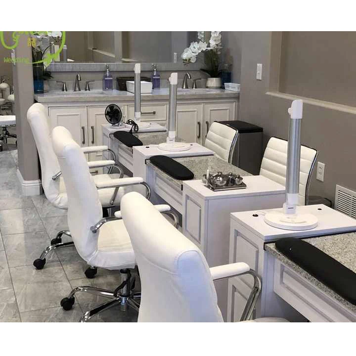 Синяя винтажная барочная станция для спа мраморная верхняя стеклянная черная красота складной двойной фиолетовый с веером мебель салона Маникюрный Стол